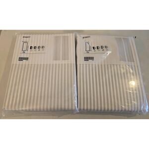2- Ikea BYMOTT Curtains, 1 pair, 2 Panels white/gray stripe, 47x98 " NEW